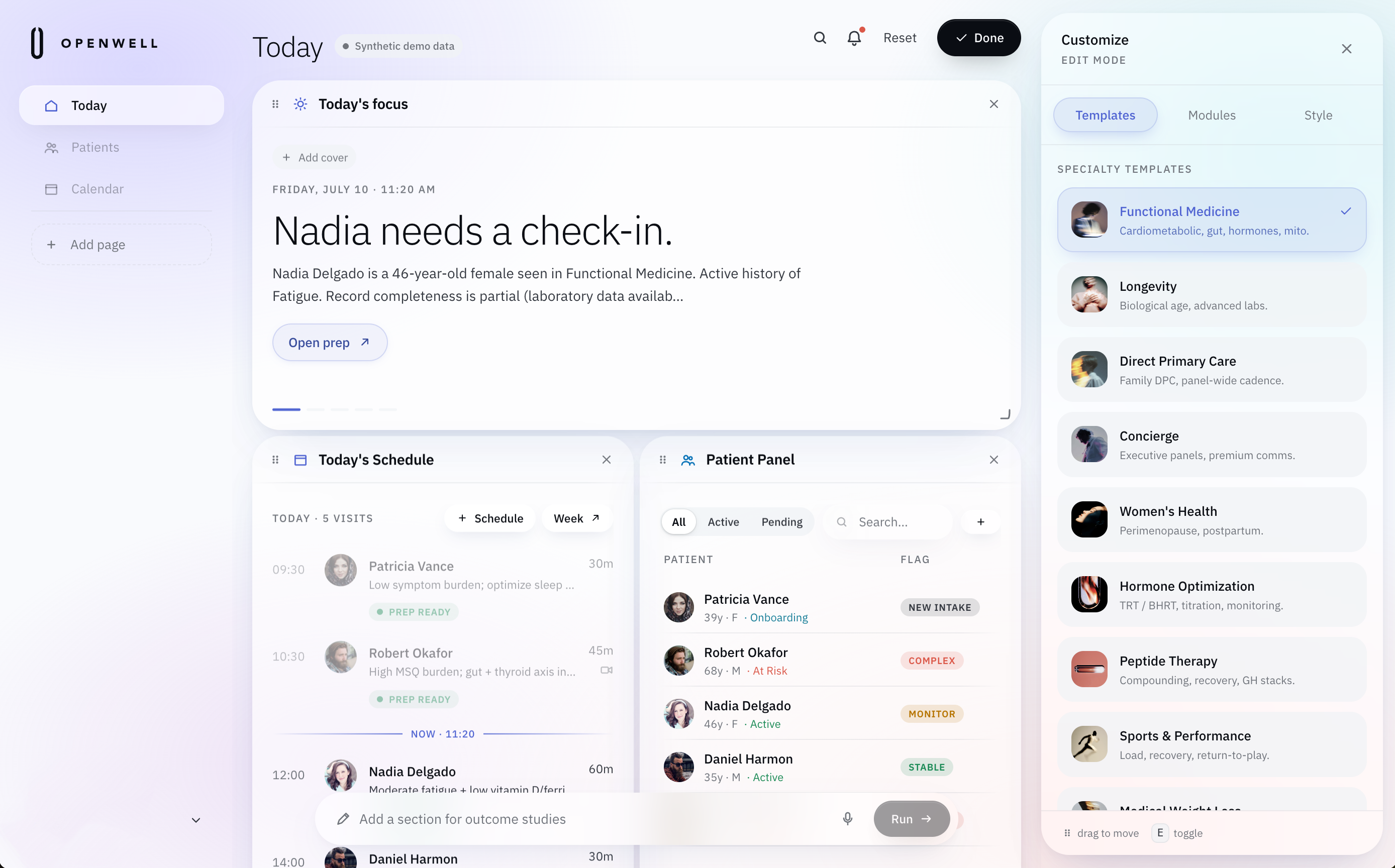 The Openwell OS running a functional-medicine practice